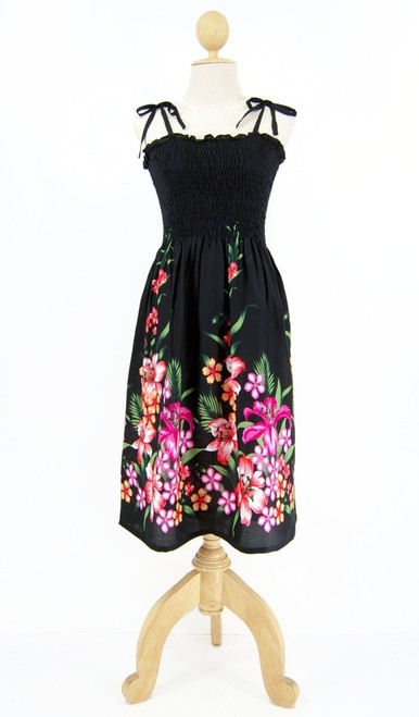 Ladies Short Elastic Tube Dress in Floral Mix Black