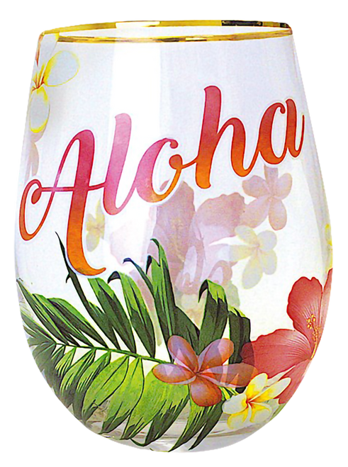 Coastal Stemless Wine Glass - Aloha Palm design