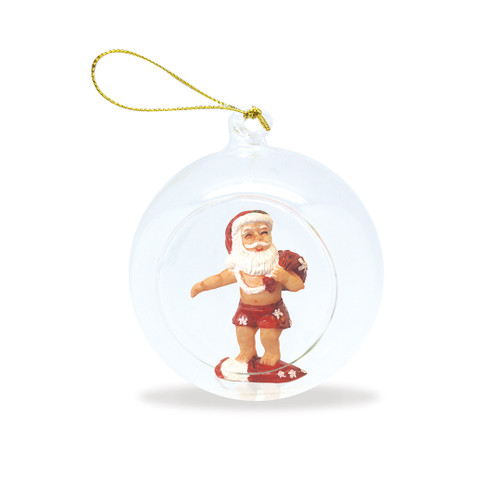 Glass Window Christmas Ornament -  Surfing Santa