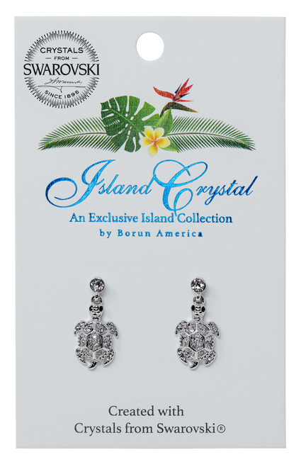 Charm Earring
These beautiful charms are presented on rhodium-plated, nickel-free  stud earrings. 
Featured in the Turtle Pave design on the Island Crystal packaging.