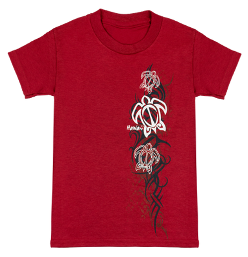 Hawaiian Performance Surfwear® Child's Tee - Tribal Honu in Red color