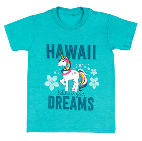 Hawaiian Performance Surfwear® Children's Tee - Unicorn in Ocean Blue color