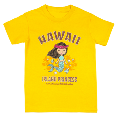 Hawaiian Performance Surfwear® Children's Tee - Mermaid in Yellow color