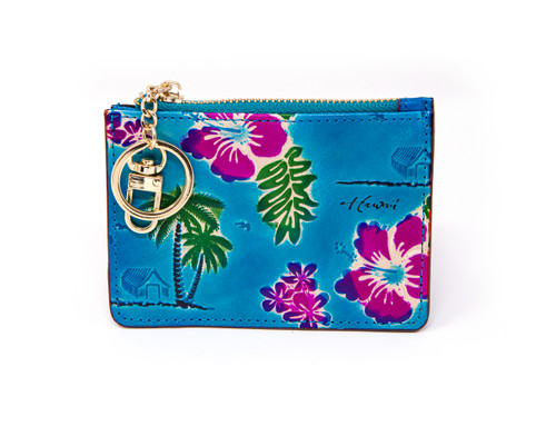 Miniature Coinpurse Wallet: Blue Palm Pattern