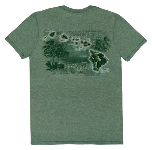 Crew Neck Tee - Palm Map: Green Heather (BACK)