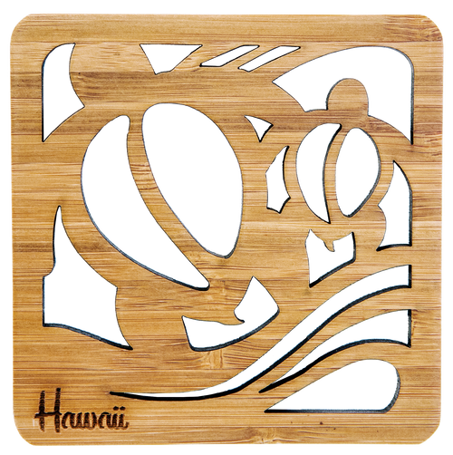Tropical Bamboo Surfboard Shaped Cutting Board - Hibiscus Stamp