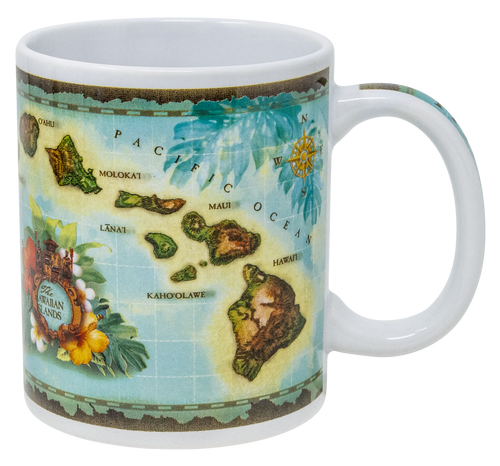 Hawaiian Design Ceramic Mug: Vintage Map