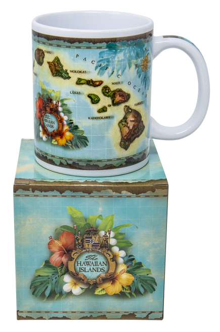 Hawaiian Design Ceramic Mug: Vintage Map w/ box