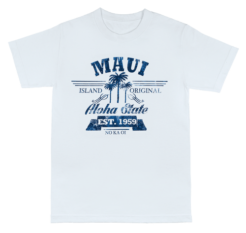 NEW ERA☆UNIV HAWAII Aloha T-shirts Crew Neck Tee - Aloha State: White