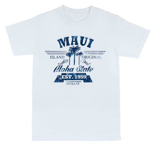 Crew Neck Tee - MAUI Aloha State: White