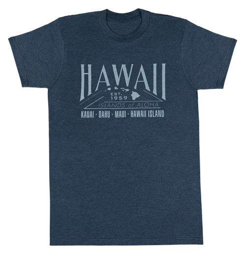 Crew Neck Tee - Islands of Aloha: Denim Heather