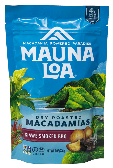 Mauna Loa Macadamia Stand Up Bag 8oz: Kiawe Smoked BBQ (FRONT)