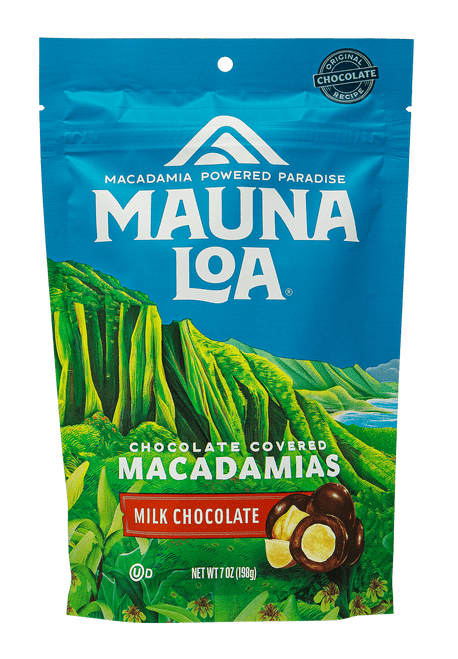 Mauna Loa Macadamia Stand Up Bag 7oz: MILK Chocolate (FRONT)