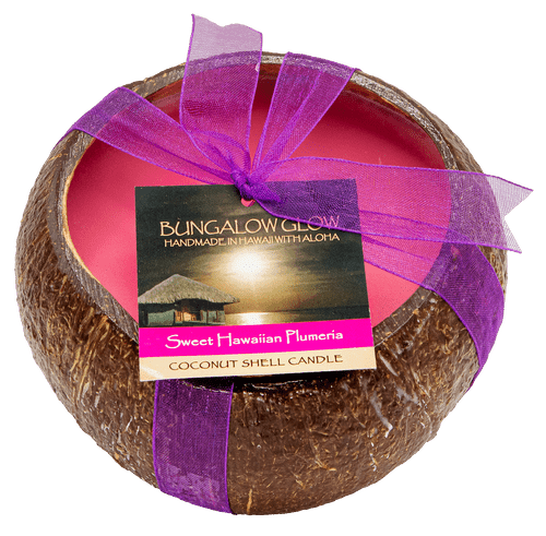 Medium Coconut Shell Soy Candle: Sweet Hawaiian Plumeria