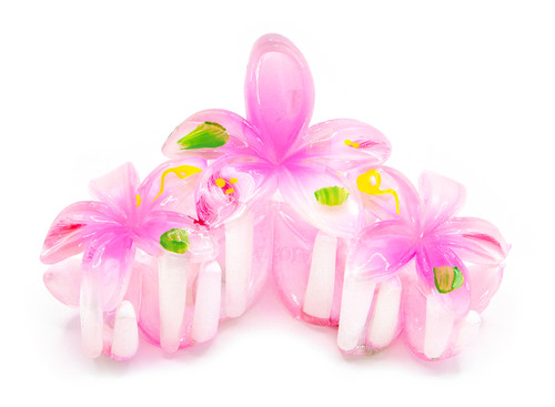 Painted Plumeria Trio Hair Clip: Light Pink