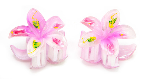 Painted Mini Plumeria Hair Clip Set: Light Purple