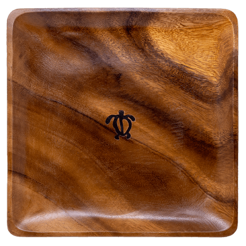 Tropeco® Monkeypod Wood Large Square Plate: Honu Stamp