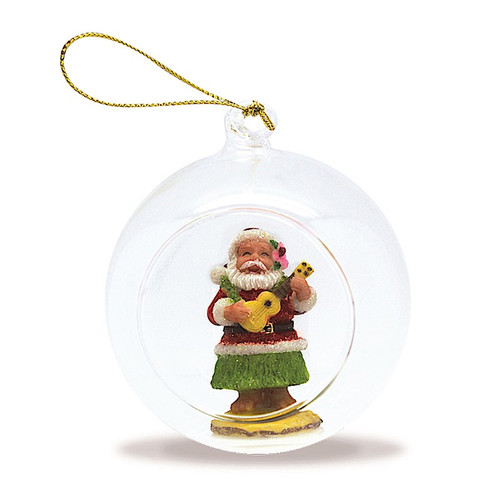 Glass Window Christmas Ornament: Ukulele Santa
