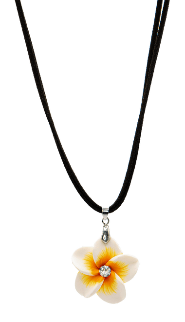 Plumeria Pendant on Corded Necklace: White