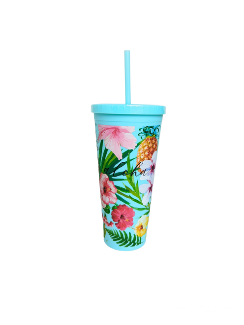 Double Wall Tumbler - Pineapple Floral: Tiffany Blue