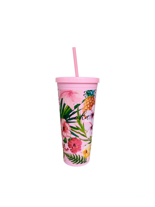 Double Wall Tumbler - Pineapple Floral: Pink