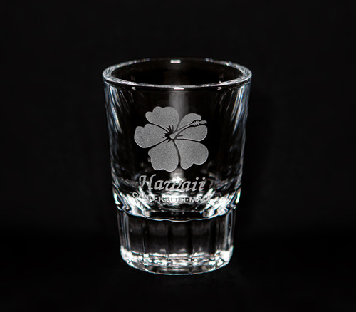 Island Collection Hawaiian Design Etched Shotglass: Hibiscus