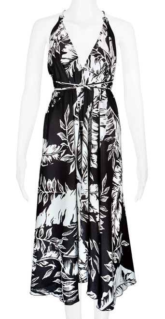 Robin Ruth Maxi Dress Monochrome Leaf Halter Model Front