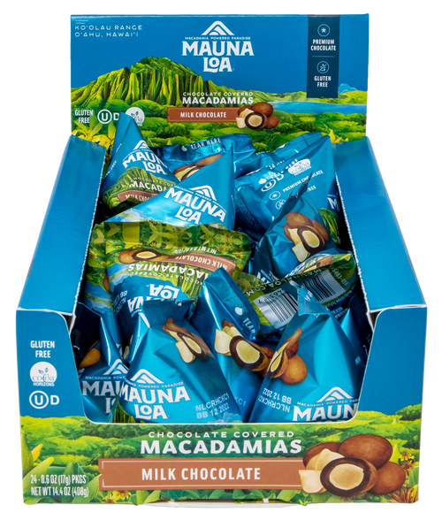 Mauna Loa Macadamia Nut Sample Size Pouch 0.6oz - Milk Chocolate 24 Pack Front View