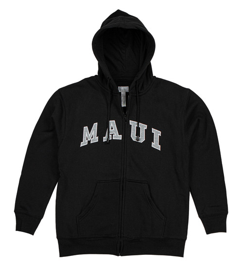 Sweatshirt Zip Up Hoodie - Maui Logo Design in Black (Front)