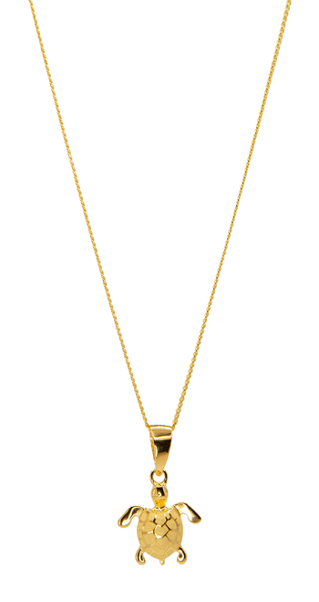 Moana Collection Gold Pendant Necklace: Solid Sea Turtle