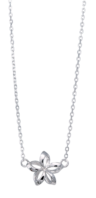 Sterling Silver 18" Chain Necklace  Open Plumeria Pendant