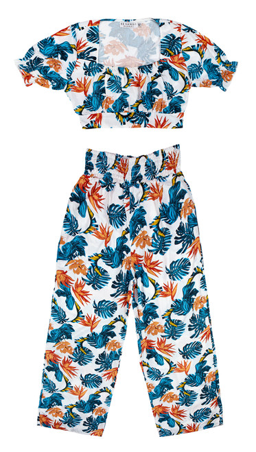Robin Ruth Cropped Top & Pants Set: Birds of Paradise