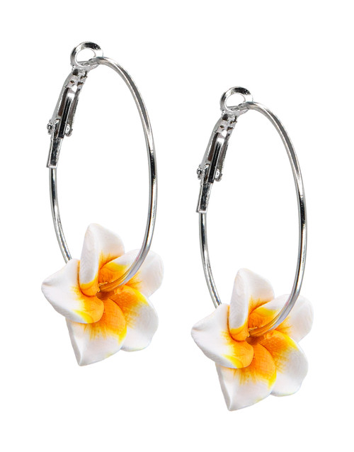 Plumeria Loop Earrings: White