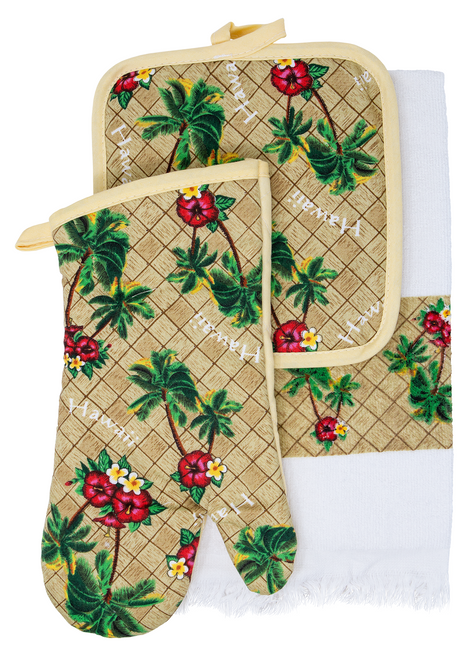 3 Piece Hawaii Themed Kitchen Sets in Palm Tree design