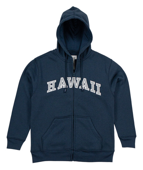 Sweatshirt Zip Up Hoodie - Hawaii Logo Design: Navy (Front)