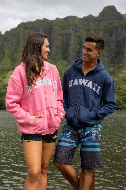 female and male models in Sweatshirt Zip Up Hoodie - Hawaii Logo Design