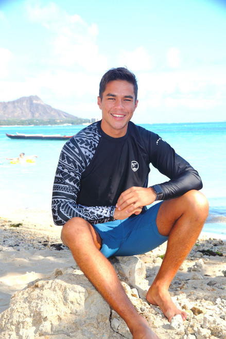 Hawaii Loa Rashguard Longsleeve - UPF 50: Blue Tribal Sleeve