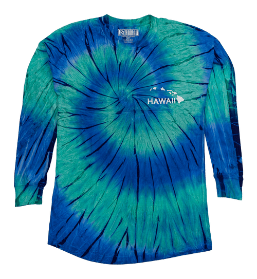 Hawaii Tie Dye UNISEX Long Sleeve Jersey Tee: Teal/Navy Front