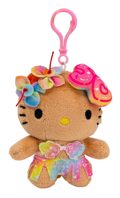 Hello Kitty® Hawaii Plush 4" w/ Strap -  50th Anniversary front with strap held up