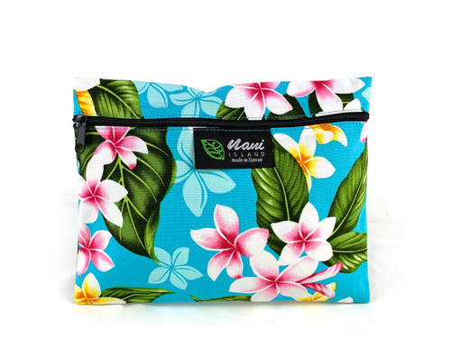 Island Style Cosmetic Pouch - Plumeria Chain: Turquoise