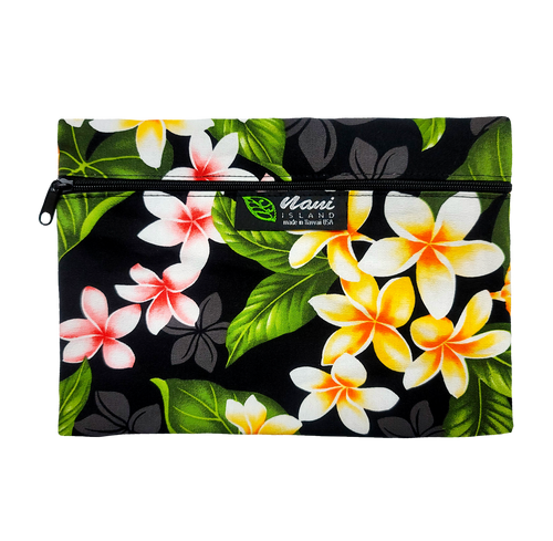 Island Style Cosmetic Pouch - Plumeria Chain: Black