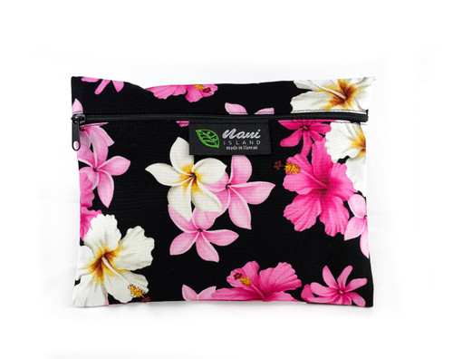 Island Style Cosmetic Pouch - Floral Dream: Black