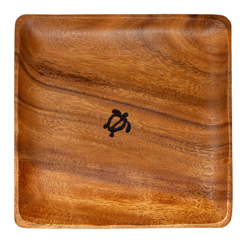 Tropeco® Monkeypod Wood Medium 10" Square Plate: Honu Stamp