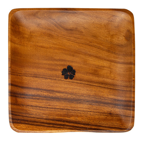 Tropeco® Monkeypod Wood Medium 10" Square Plate: Hibiscus Stamp