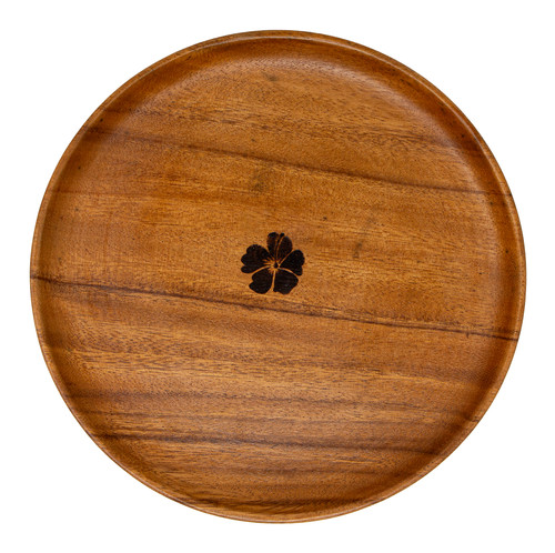 Tropeco® Monkeypod Wood Medium 10" Round Plate: Hibiscus Stamp