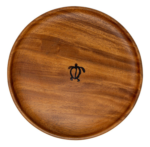 Tropeco® Monkeypod Wood Medium 10" Round Plate: Honu Stamp