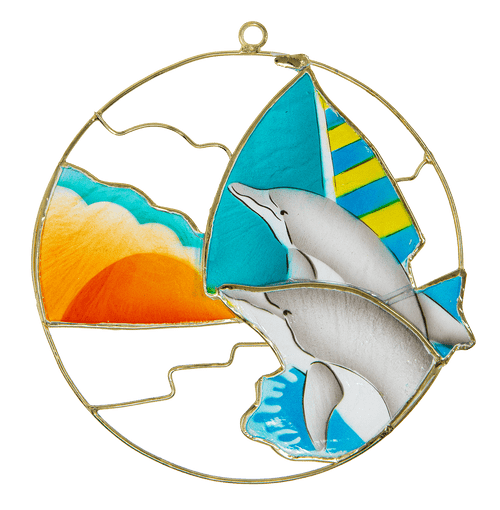 Hawaii Seashell Art Suncatcher - Dolphin Sunset