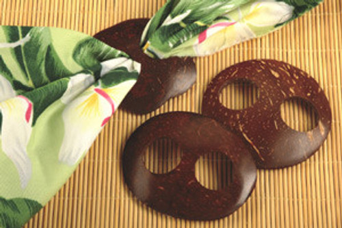 Coconut Sarong Buckles, Shaped coconut buckles for easy use.
Simply thread sarong through holes as shown above to secure