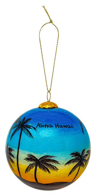 Hand Painted Glass Globe Christmas Ornament: Sunset Aloha
side with Aloha Hawaii