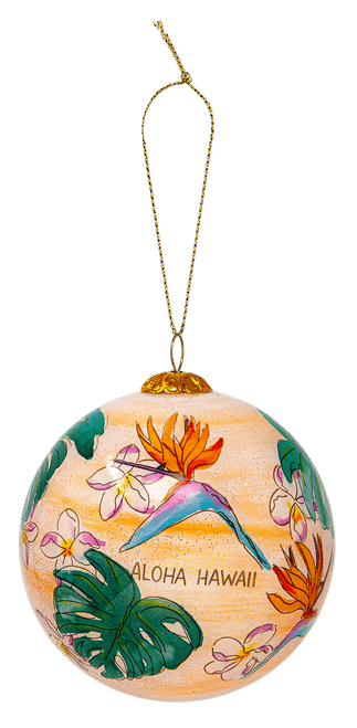 Hand Painted Glass Globe Christmas Ornament: Paradise in Bloom